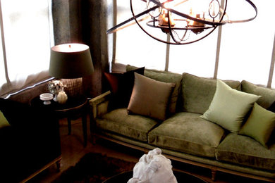 Inspiration for a large eclectic enclosed light wood floor living room remodel in Other with no fireplace and no tv