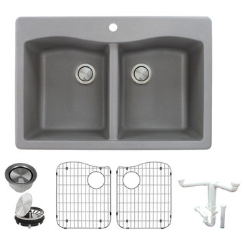 Aversa Granite 33" Drop" Kitchen Sink Kit, Grey