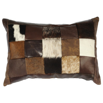 Miscellaneous Patch Leather Hair on Hide Pillow, 12x18 with Fabric Back