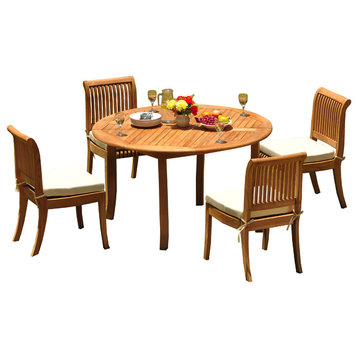 5-Piece Teak Set, 52" Round Table, 4 Giva Chairs, Sunbrella Cushion, Hot Pink