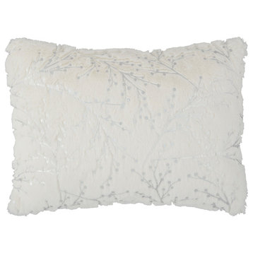 Nourison Home 14"x20" Faux Fur Metallic Branches Ivory/Silver Lumbar Pillows