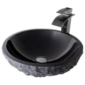 Absolute Natural Granite Stone Vessel Sink Combo with Faucet and Drain, Gunmetal