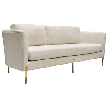 Lane Sofa, Light Cream Fabric With Gold Metal Legs by Diamond Sofa