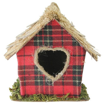 5.25" Red Paid With Heart Shaped Door Christmas Birdhouse Ornament