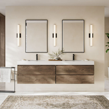 Boutique Bath Vanity, Butternut, 80", Double Sink, Freestanding