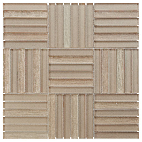 Modket Beige Glass Basketweave Parquet Mosaic Tile Kitchen Backsplash TDH380MG