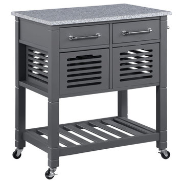 Stafford Kitchen Cart With Granite Top and Gray Base