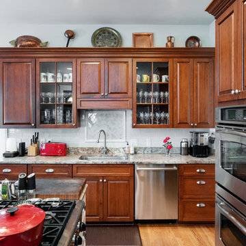 Traditional Cherry Kitchen with Floating Shelves in Lorton, VA