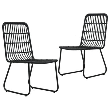 vidaXL Patio Chairs 2 Pcs Modern Dining Chair for Outdoor Poly Rattan Black