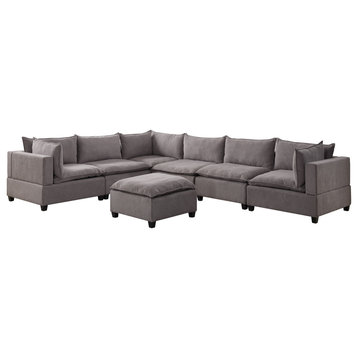 Madison Light Gray Fabric 7-Piece Modular Sectional Sofa With Ottoman