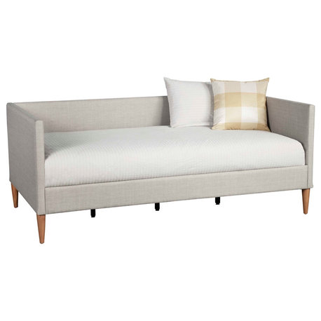 Britney Wooden Day Bed in Light Gray Linen