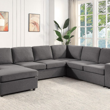 Waylon 119.5" Gray Linen 6-Seater U-Shape Sectional Sofa Chaise and Pocket