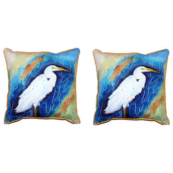 Pair of Betsy Drake Great Egret Right Small Pillows 12 X 12