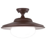 Hudson Valley Lighting - Independence, One Light 19-inch Semi Flush, Old Bronze Finish, Glass Shade - Inspired by the fixtures that illuminated factory floors until the mid 20th century, Independence features flared metal shades over frosted-glass globes. The curve of the shade is mirrored in the canopy, creating a smooth hourglass shape. We coat the shade's interior with white enamel to deflect light downward, while the frosted globe diffuses harsh shadows.