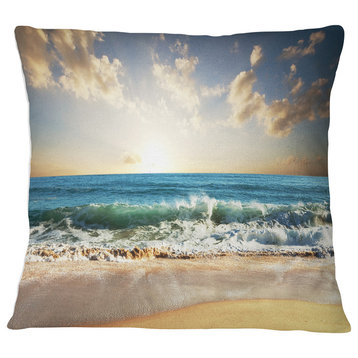 Cloudy Sky and Vibrant Blue Sea Seascape Throw Pillow, 18"x18"