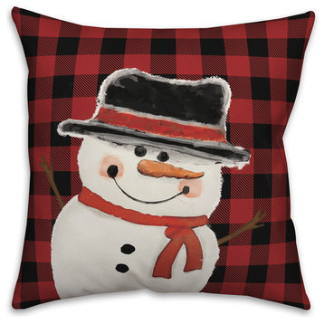 Plaid Winter Snowman 20"x20" Throw Pillow Cover