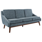 Office Star Products - Mid-Century Sofa, Navy Fabric With Coffee Finish Legs - Whether engaged in delightful conversation or absorbed in an intriguing novel, you will love this open arm style sofa, a re-imagined design of mid-century styles.  The sloped arm design exposes thick, comfortable cushions.  Enjoy elegance with an upholstered frame, accented with solid wood legs and wood frame rails in a rich, coffee finish.  Period-influenced fabrics add a subtle sophistication to modern, contemporary interiors.