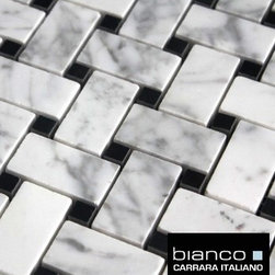 $11.75SF Carrara Bianco Basketweave Honed Marble Mosaic Tile - Mosaic Tile
