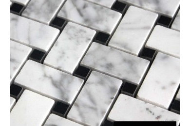 $11.75SF Carrara Bianco Basketweave Honed Marble Mosaic Tile