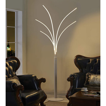 Modern Arched Floor Lamp, Dimmable Design With 5 LED Lights, Matt White Finish