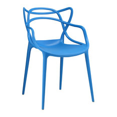 Molded Plastic Kitchen and Dining Room Dining Armchair, Blue