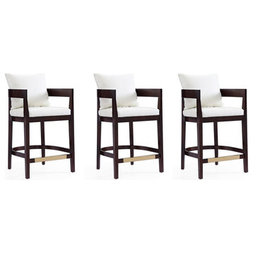 Ritz Counter Stool in Ivory and Dark Walnut (Set of 3)