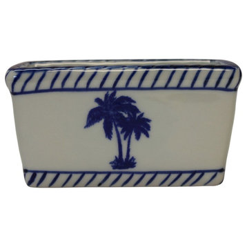 Palm Trees Sweetner or Tea Bag Holder Porcelain Blue and White