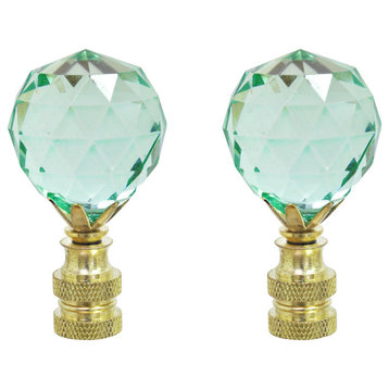 24007-22, Set of 2, Light Blue Faceted Crystal Lamp Finial, Brass Plated Finish