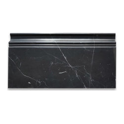 Stone Center Online - Nero Marquina Black Marble Skirting Baseboard Trim Molding Polished, 1 piece - Accent Trim And Border Tile