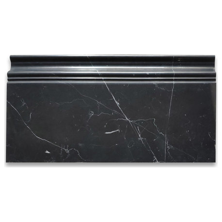 Nero Marquina Black Marble Skirting Baseboard Trim Molding Polished, 1 piece