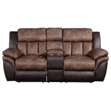 Jaylen Loveseat with Console (Motion) in Toffee and Espresso Polished Microfiber