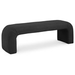 Meridian Furniture - Niagara Boucle Fabric Upholstered Bench, Black, 52" Wide - Amp up your modern space while enjoying an additional seat where it's needed with this elegantly crafted Niagara boucle fabric bench. Soft, sumptuous black boucle fabric covers this unusually shaped and eye-grabbing bench, giving a soft feel to the touch and adding to its comfort factor. This contemporary bench is perfect for positioning at the end of your bed for a look that wows, or use it in the entryway for a handy and convenient spot to sit while pulling on boots or taking off your shoes.