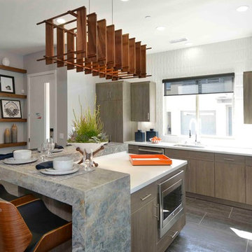 Modern Kitchen Complemented with the Wooden Cerno Arca Pendant