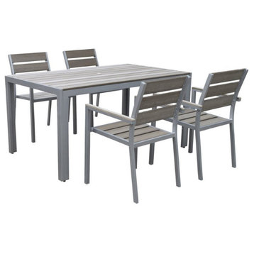 Gallant Sun Bleached Gray Slats and Gray Aluminum Frame 5 Piece Patio Dining Set