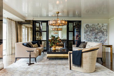 Inspiration for a large transitional formal and open concept living room remodel in New York with beige walls