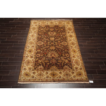 6'1''x9'5'' Hand Knotted New Zealand Wool Agra Kalaty Area Rug Brown, Beige