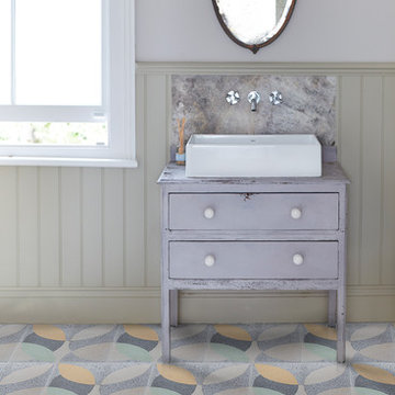 'Leaf' pale yellow and mint tiles by Lindsey Lang