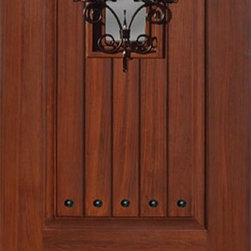 2 Panel V-Groove Cherry and Walnut Door with Speakeasy & Clavos &bull; 6' 8" Tall - Front Doors