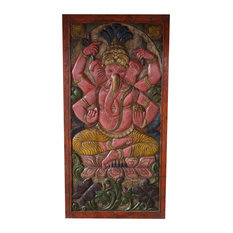 Mogulinterior - Consigned Vintage Hand Carved Ekakshara Ganapati Barn Door Wall Panel - Wall Accents