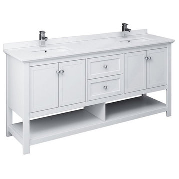 Fresca Manchester 72" Double Sinks Wood Bathroom Cabinet in White