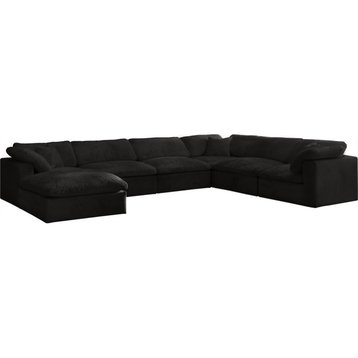 Maklaine Contemporary Black Velvet Down Filled Modular Sectional Sofa