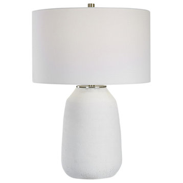 Casual Classic Chalk White Textured Ceramic Table Lamp 26 in Pierced Pattern