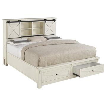 A-America Sun Valley Farmhouse Solid Pine Wood Queen Storage Bed in White