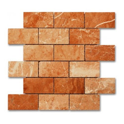 Rojo Alicante polished 2x4 Brick pattern stone mosaic - Tile