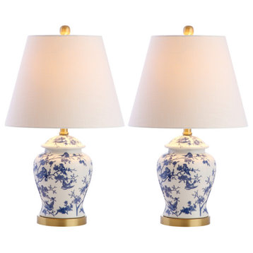 Penelope 22" Chinoiserie Table Lamp, Blue and White, Set of 2