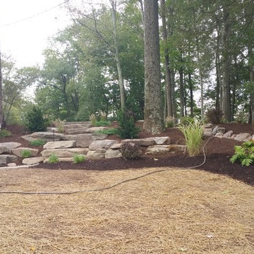 Rural Landscape Design - Fieldstone Wall, Flagstone Path, Boulder Steps