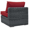 Modern Outdoor Sofa Middle Chair, Sunbrella Rattan Wicker, Red