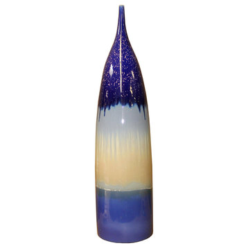 Blue Yellow Glazed Porcelain Contemporary Narrow Mouth Tall Vase