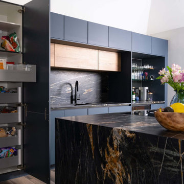 Blue and Oak Handleless Kitchen in Northwood
