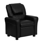 Flash Furniture Leathersoft Kids Recliner with Cup Holder & Headrest in Black